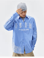 MEDM Lace Embroidered Striped Long Sleeve Shirt