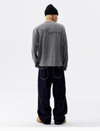 MEDM Rose Embroidered Striped Henley Long Sleeve Tee