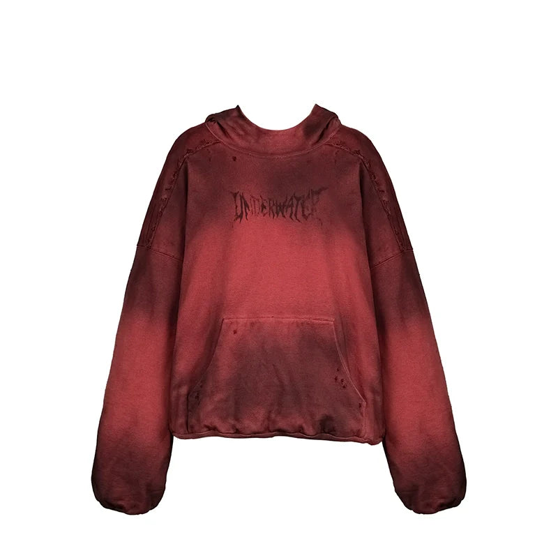 UNDERWATER Ashes Red Dirty Dye Old Deconstructed Destruction Hoodie