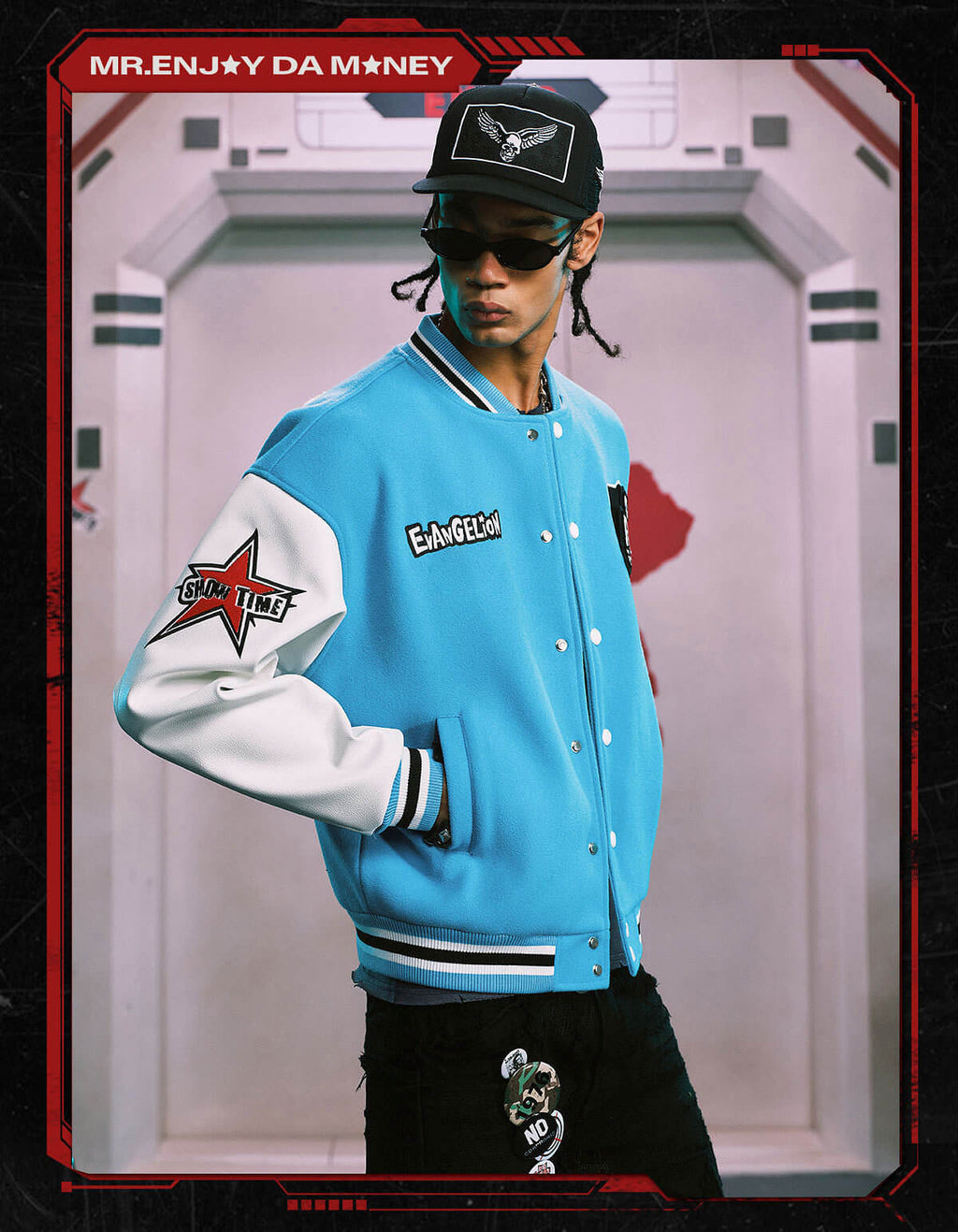 MEDM x EVA NEVER END Character Patch Detachable Velcro Patch Varsity Jacket