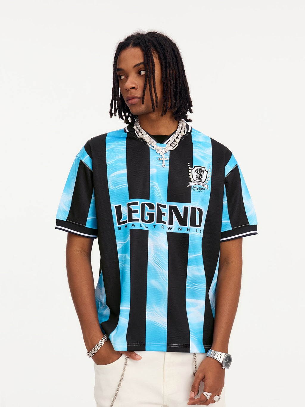 Small Town Kid Water Ripple Striped Polo Jersey