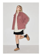 EMPTY REFERENCE Embroidered Diamond Check Pattern Corduroy Jacket