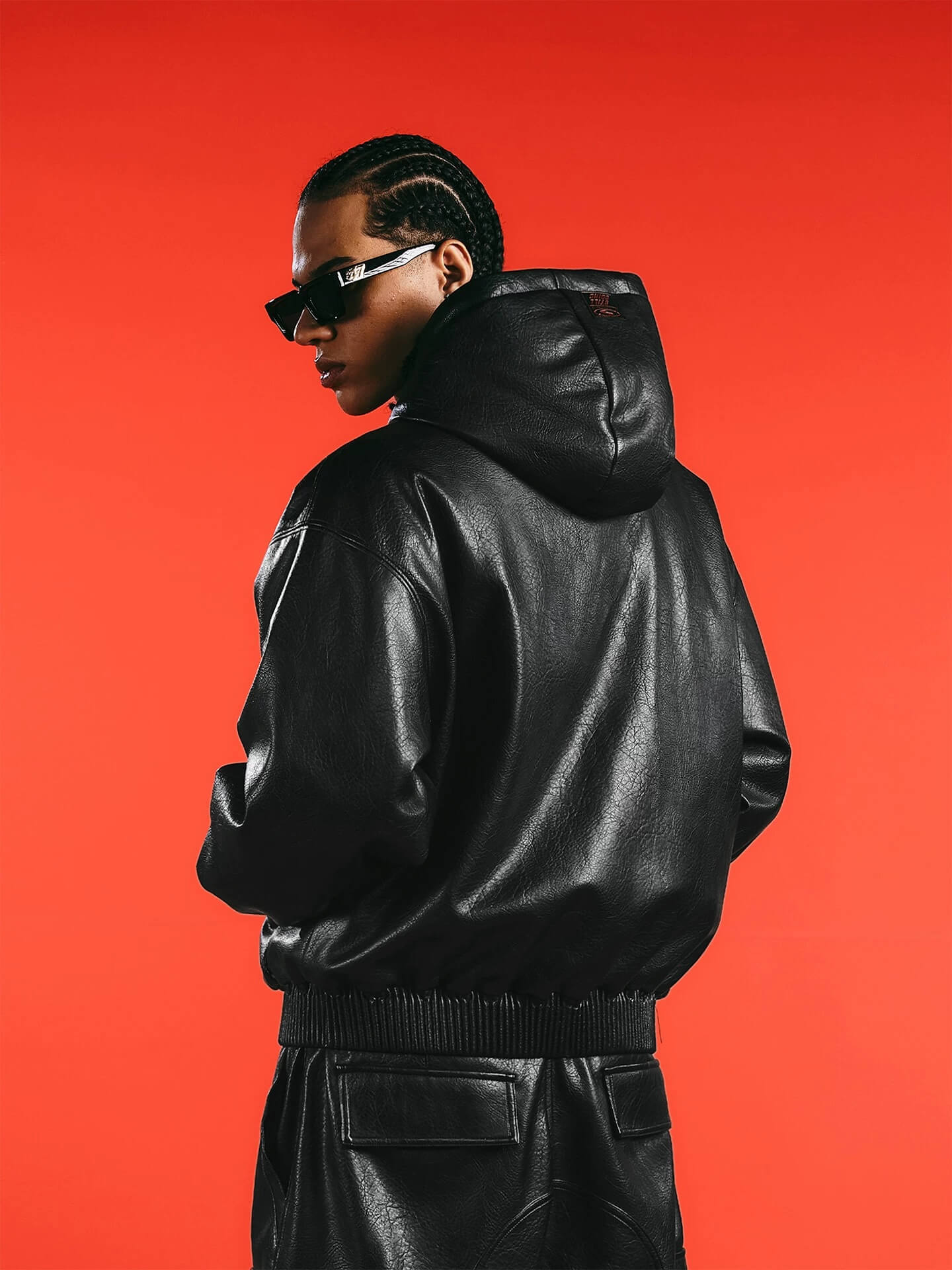 1807 Racing PU Leather Hooded Bomber Jacket