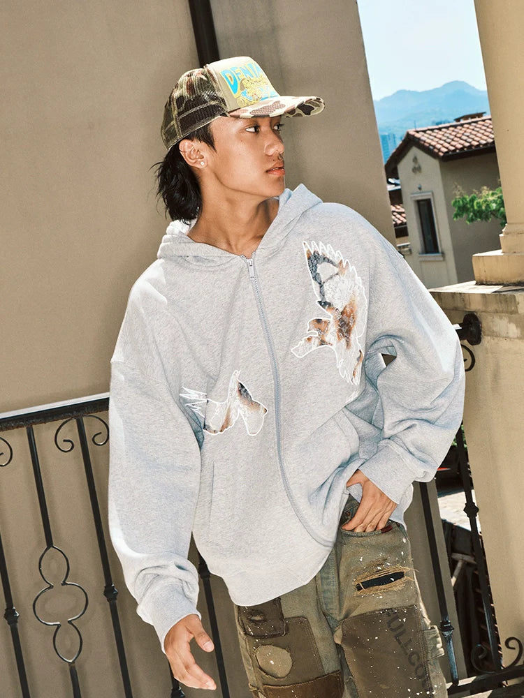 JUST VIBE Lace Peace Dove Zip Up Hoodie