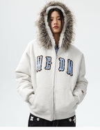 MEDM Faux Fur Lined Hooded Fur Zip Up Jacket