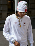 STEEPC Pearl Star Layered Henley Neck Long Sleeve Tee