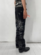 Night Lab Studded Lace Up Heavy Washed Distressed Jeans
