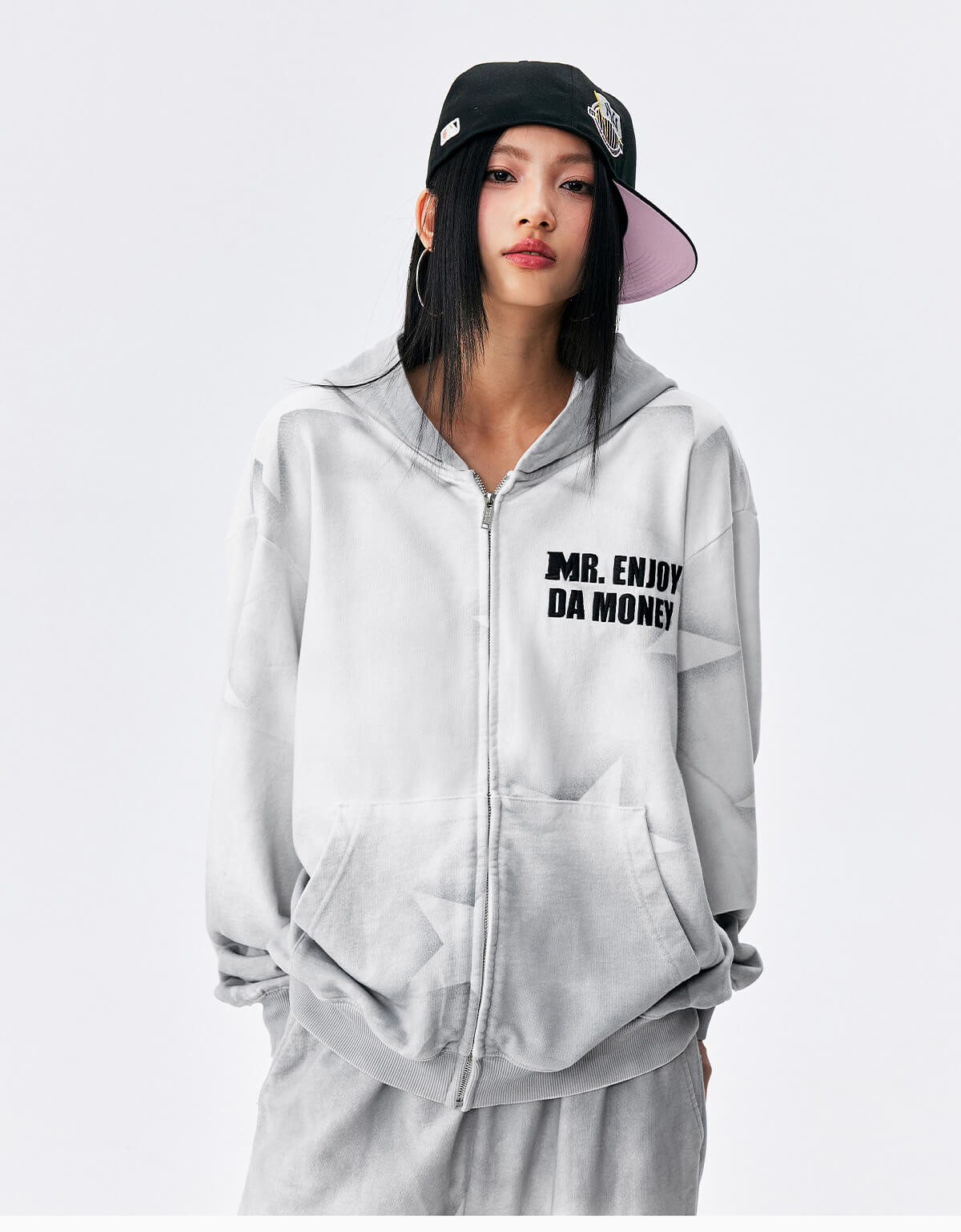 MEDM Washed Star All Over Print Zip Up Hoodie