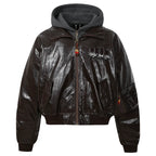 MEDM Layered Hood PU Leather Bomber Jacket