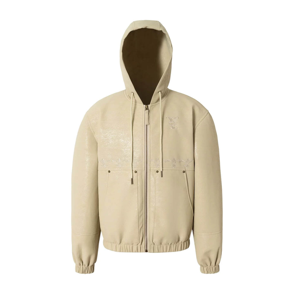YADcrew Crackle Glitter PU Leather Hooded Jacket