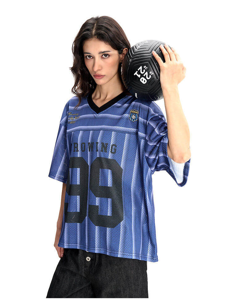 F3F Select Striped Mesh V Neck Short Sleeve Soccer Jersey