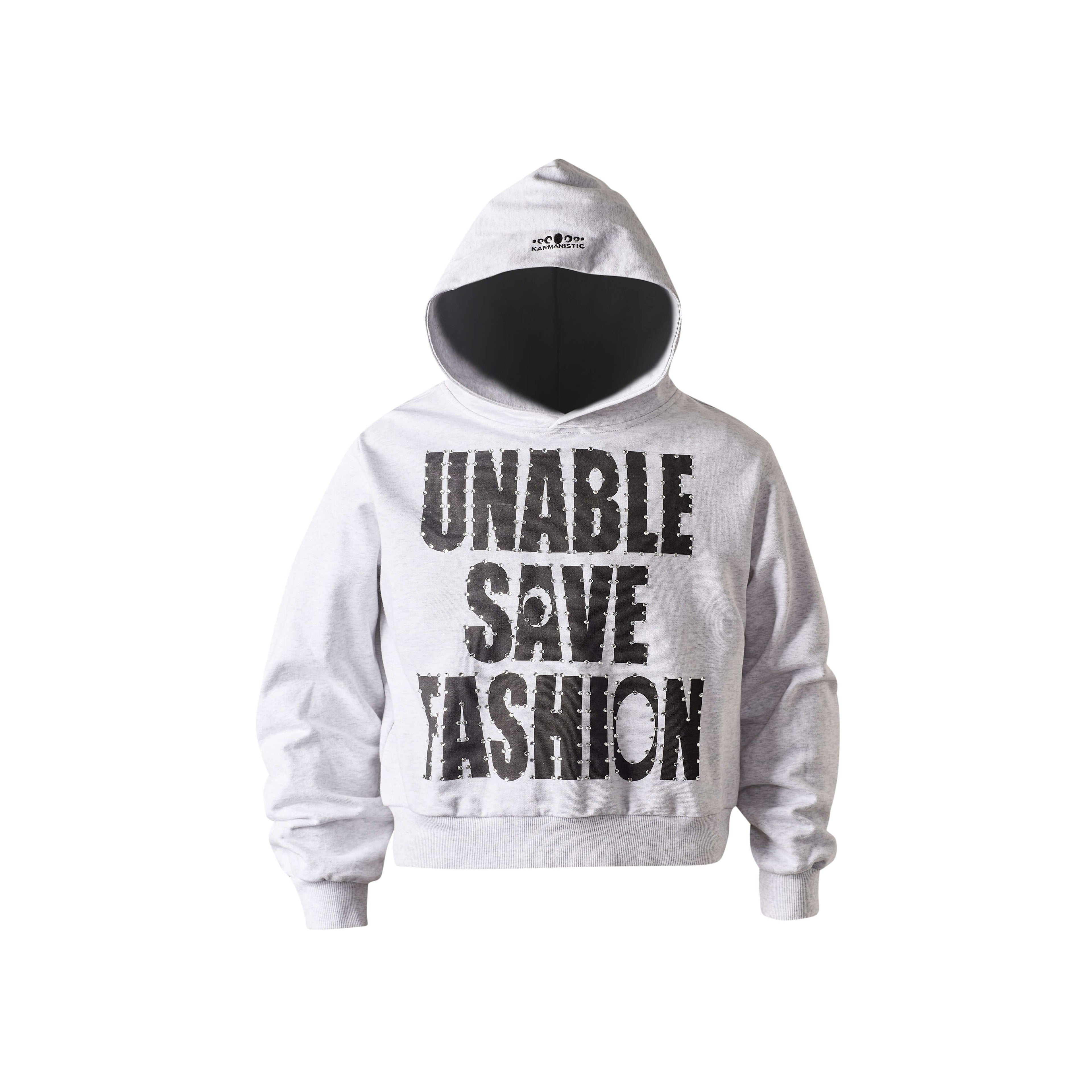 KARMANISTIC Rhinestone Embellished Slogan Print Hoodie
