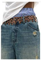 ANTIDOTE Leopard Patchwork Denim Shorts