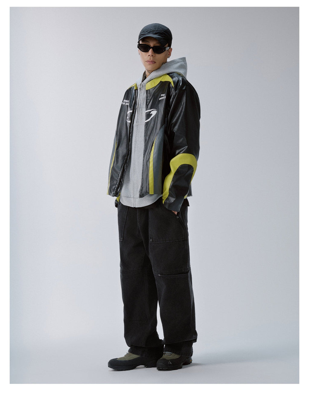 F2CE Color Block PU Leather Racing Jacket