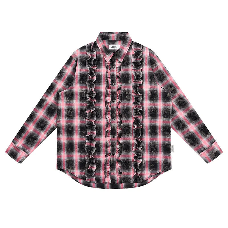 EMPTY REFERENCE Lace Plaid Pink Long Sleeve Shirt