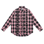 EMPTY REFERENCE Lace Plaid Pink Long Sleeve Shirt
