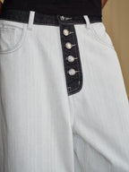 YADcrew Herringbone Waist Contrast Baggy Jeans