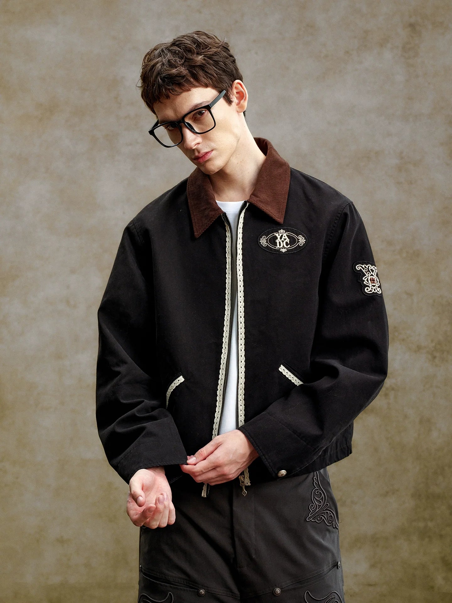 YADcrew Lace Line Embroidered Work Jacket