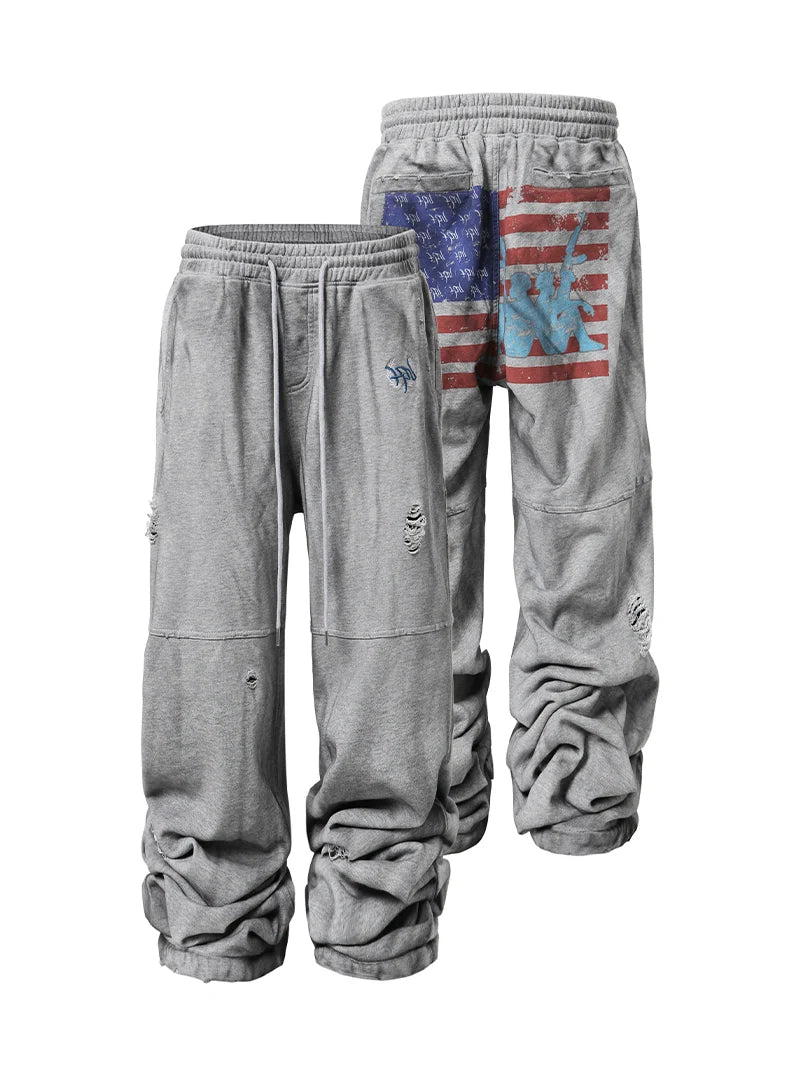 KARMANISTIC Distressed Flag Print Jogger Sweatpants