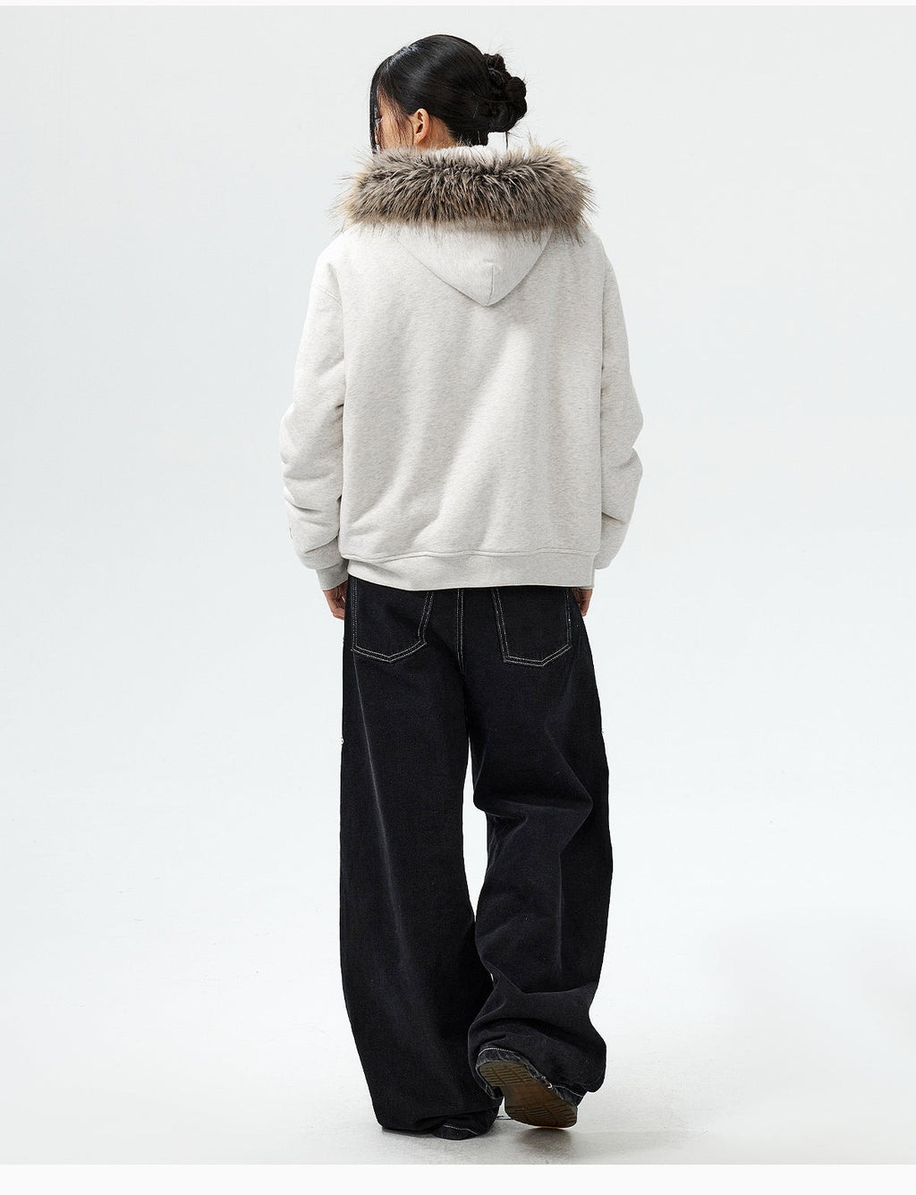 MEDM Faux Fur Lined Hooded Fur Zip Up Jacket