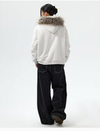 MEDM Faux Fur Lined Hooded Fur Zip Up Jacket
