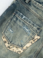 ANTIDOTE Distressed Leopard Patchwork Washed Jeans