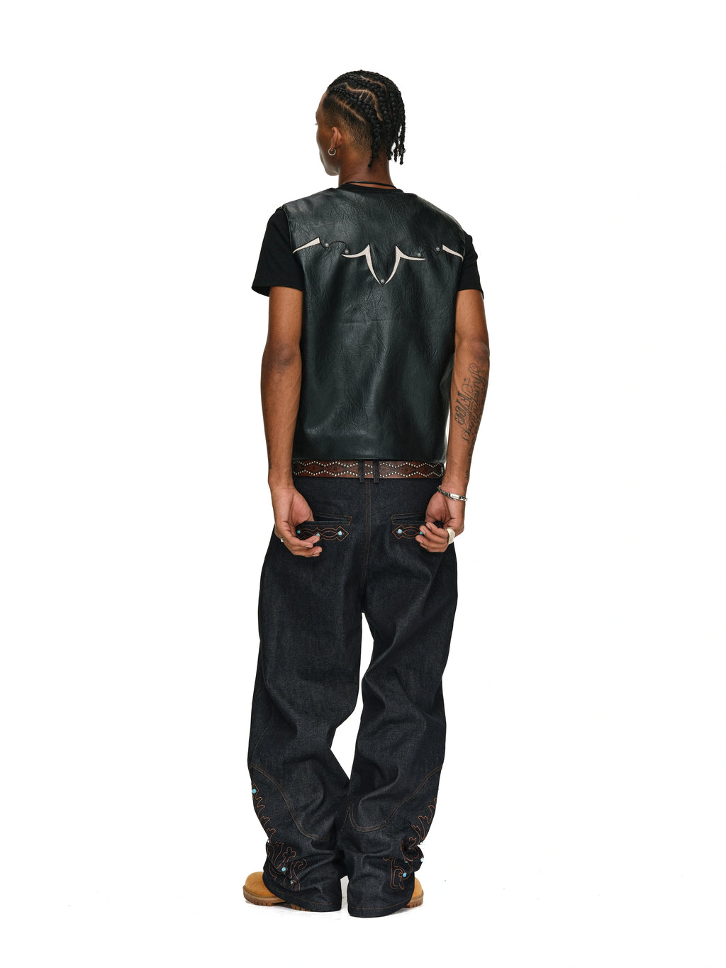 ANTIDOTE Turquoise Studded Western PU Leather Biker Vest