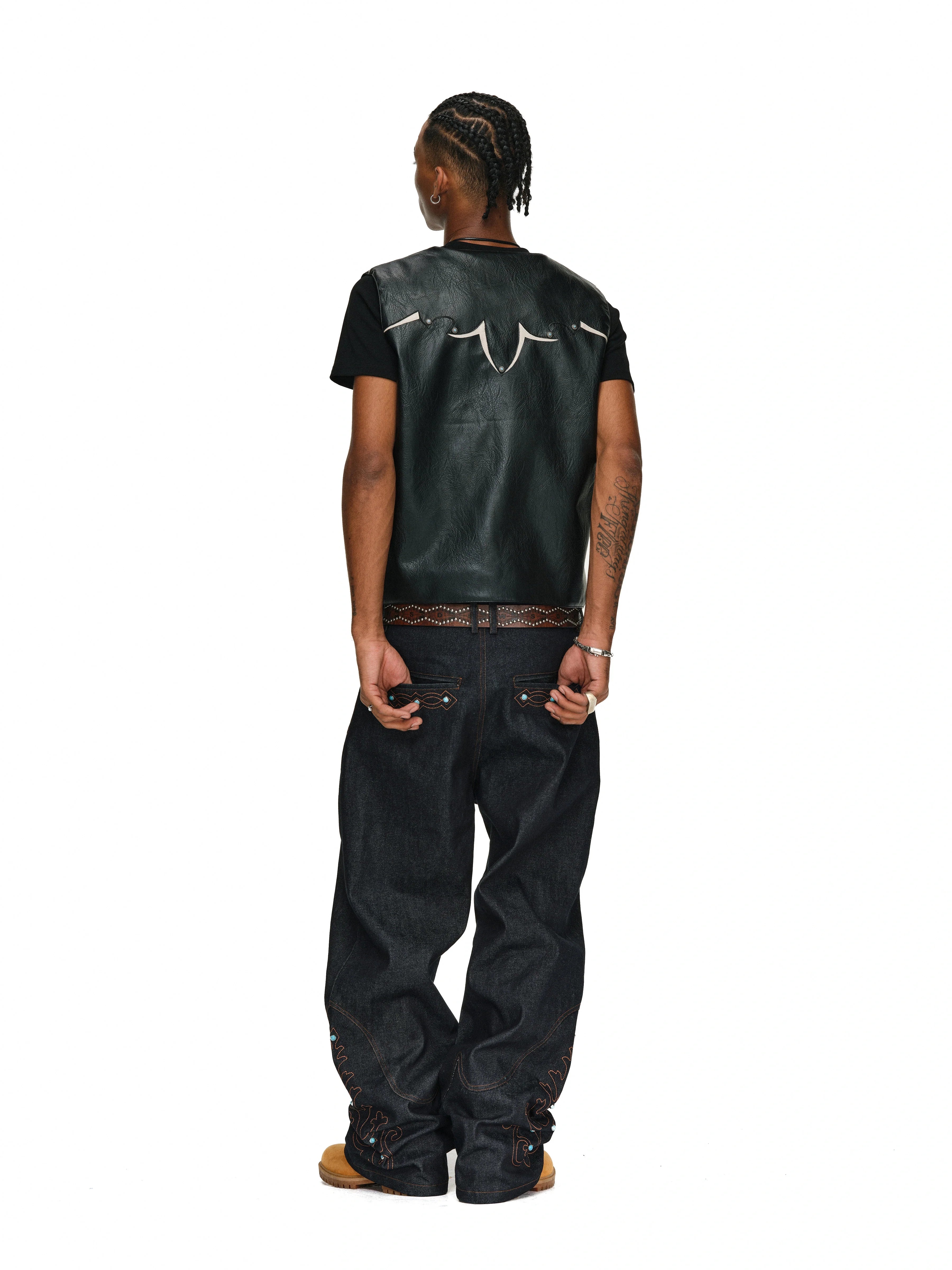 ANTIDOTE Turquoise Studded Western PU Leather Biker Vest