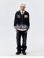 MEDM Washed Angel Butterfly Print Zip Up Hoodie