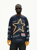 UNTILWERICH Star Print Long Sleeve Mesh Hockey Jersey