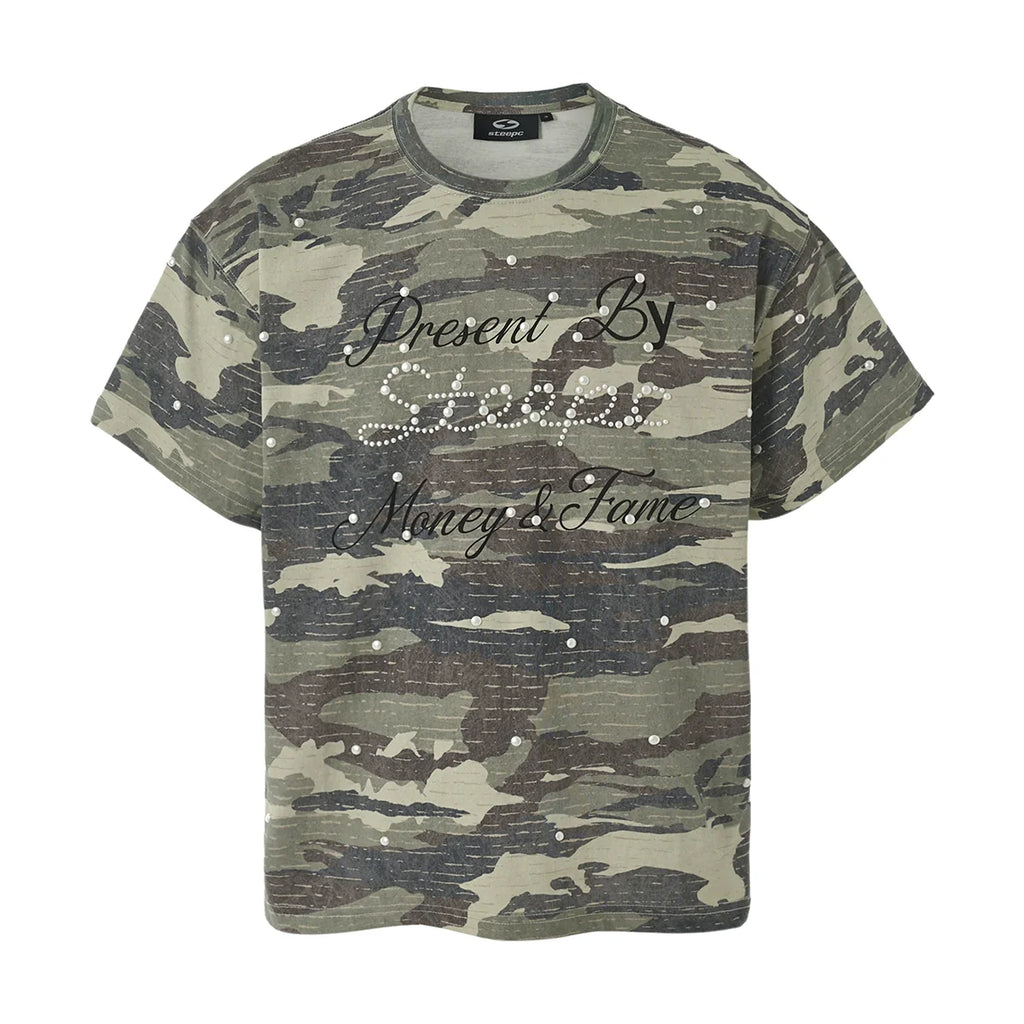 STEEPC Aged Forest Camo Pearl Embellished Print Tee