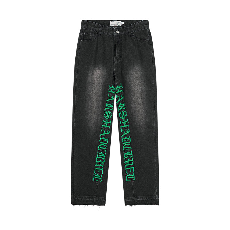 Harsh and Cruel Embroidered Logo Loose Washed Denim