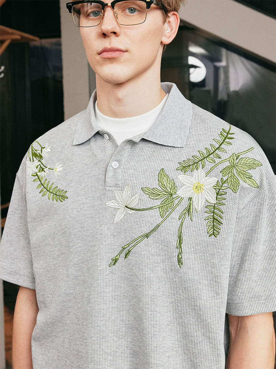 Harsh and Cruel Botanical Embroidered Polo