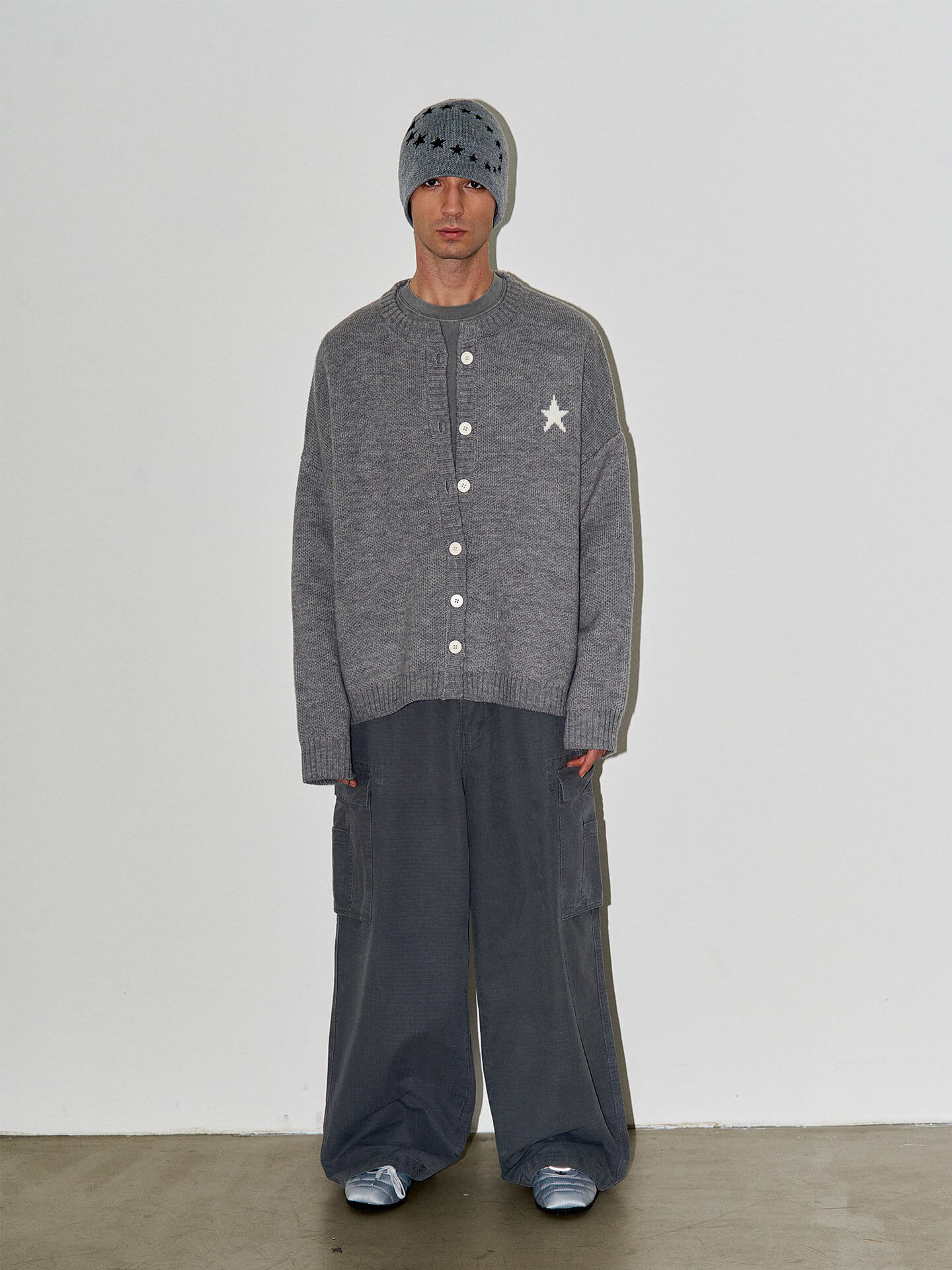 LIBERAFIT Star Jacquard Button Front Cowichan Cardigan