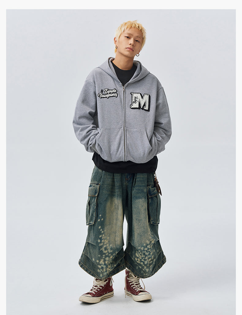 MEDM Towel Applique Embroidery Zip-Up Hoodie