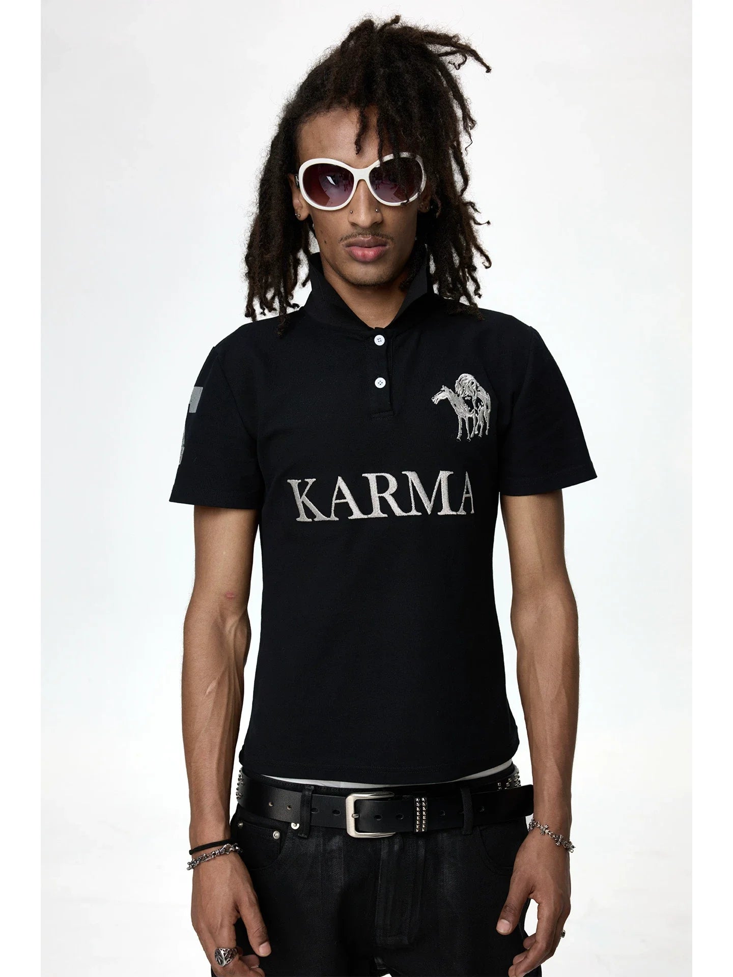 KARMANISTIC Embroidered and Printed Short Polo Shirt