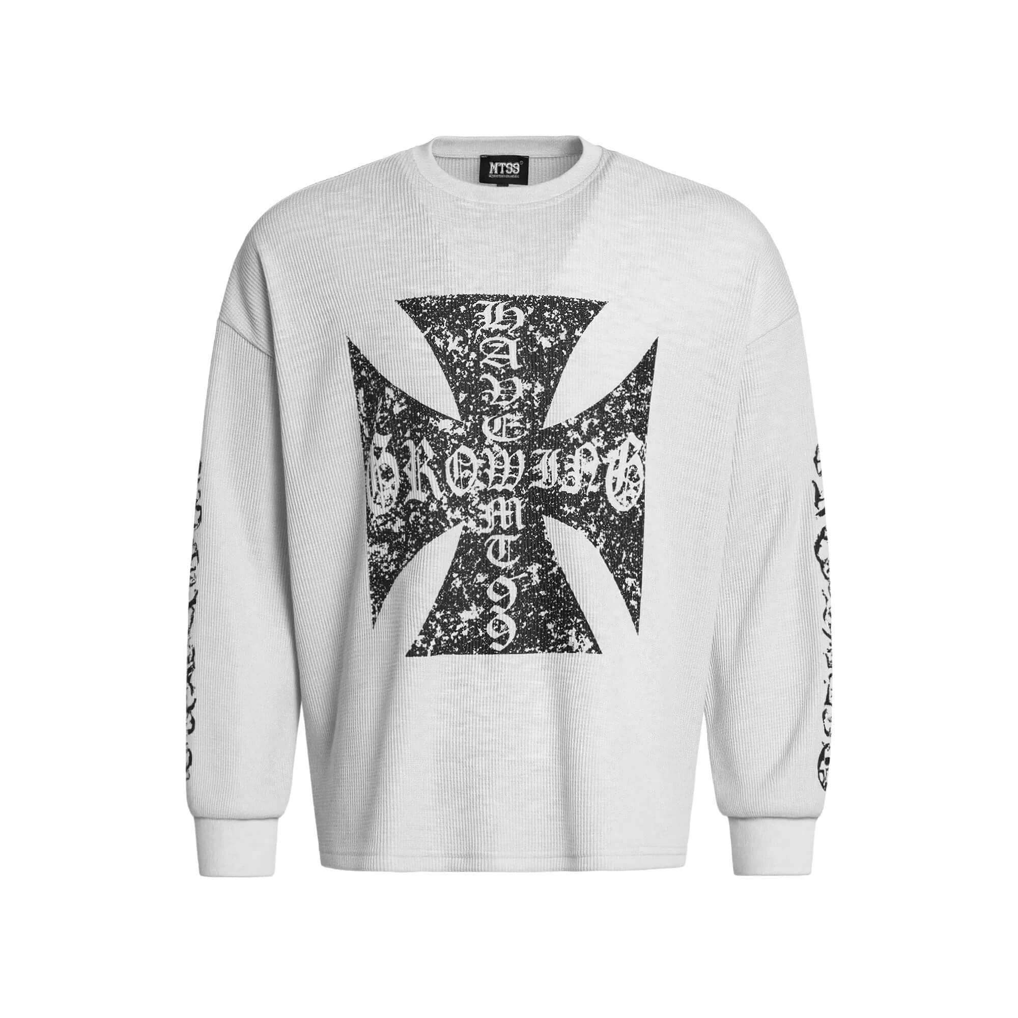F3F Select Vintage Cross Print Waffle Long Sleeve Tee