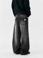 MEDM Flower Vine Laser Burnout Washed Machete Jeans