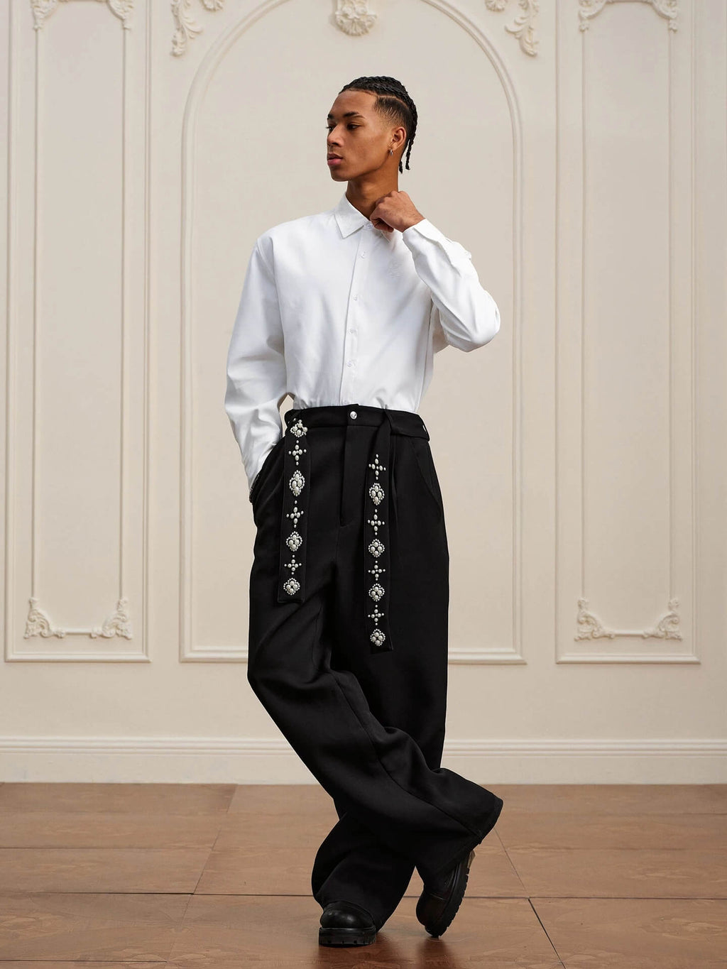 YADcrew Pearl Belt Suit Pants