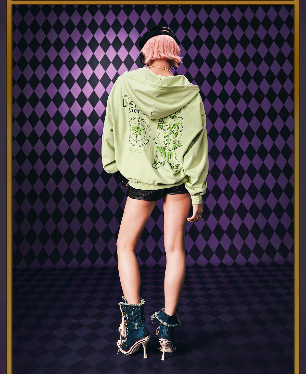 MEDM × JOJO Washed Graphic Print Zip Up Hoodie