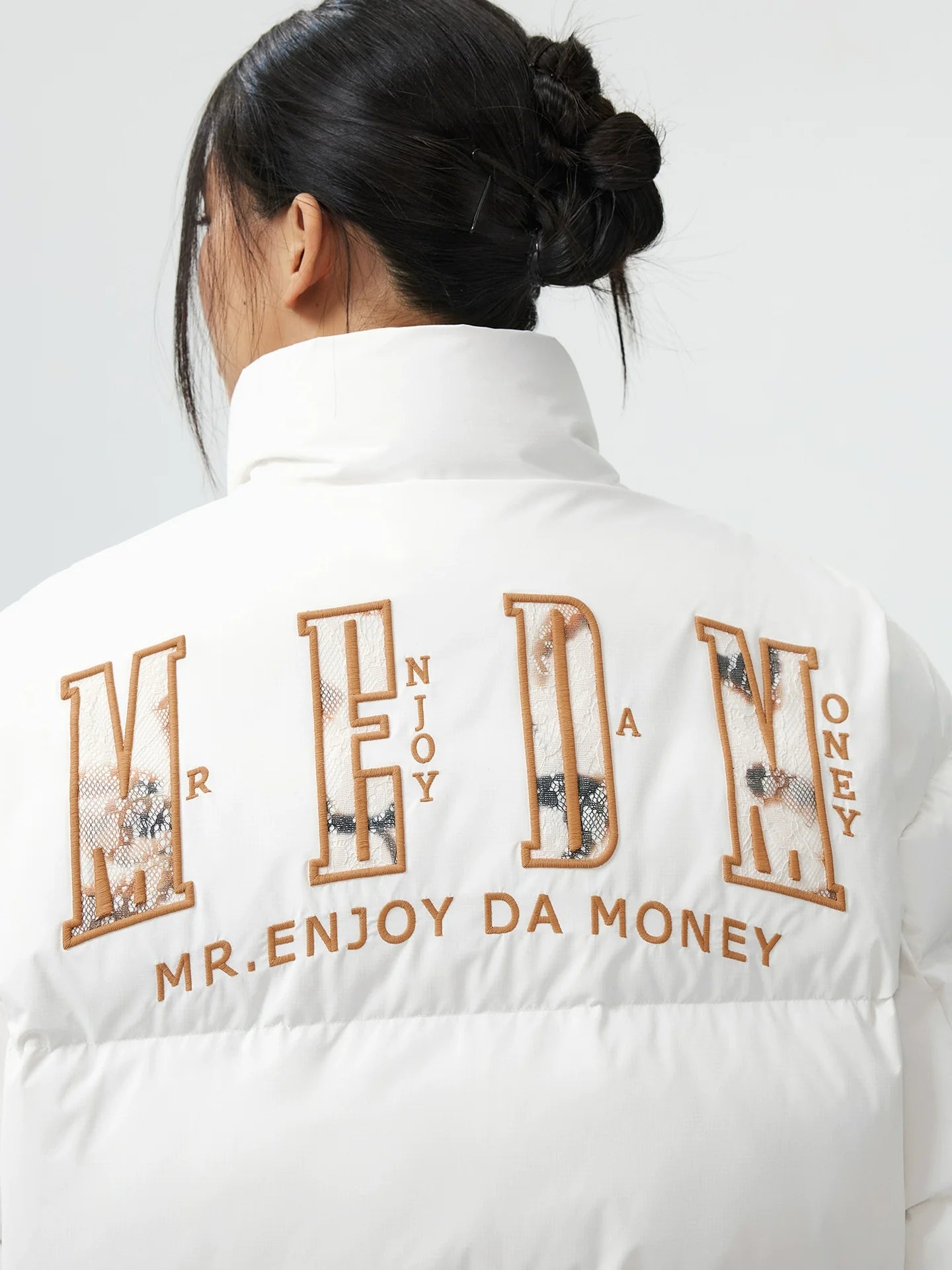 MEDM 3D Embroidered Lace Puffer Jacket
