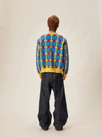 EVILKNIGHT(EK) Multicolor Checkerboard Knit Cardigan