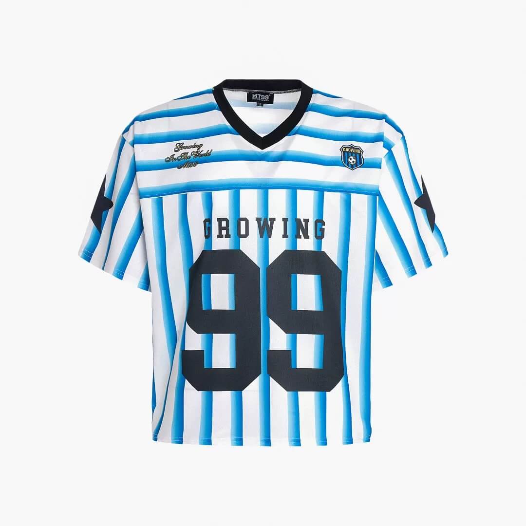 F3F Select Striped Mesh Star Print V Neck Short Sleeve Soccer Jersey