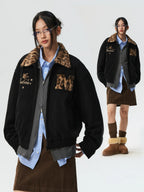 MEDM Leopard Fur Collar Corduroy Jacket