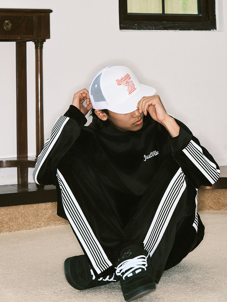 JUST VIBE Side Stripe Velvet Hoodie