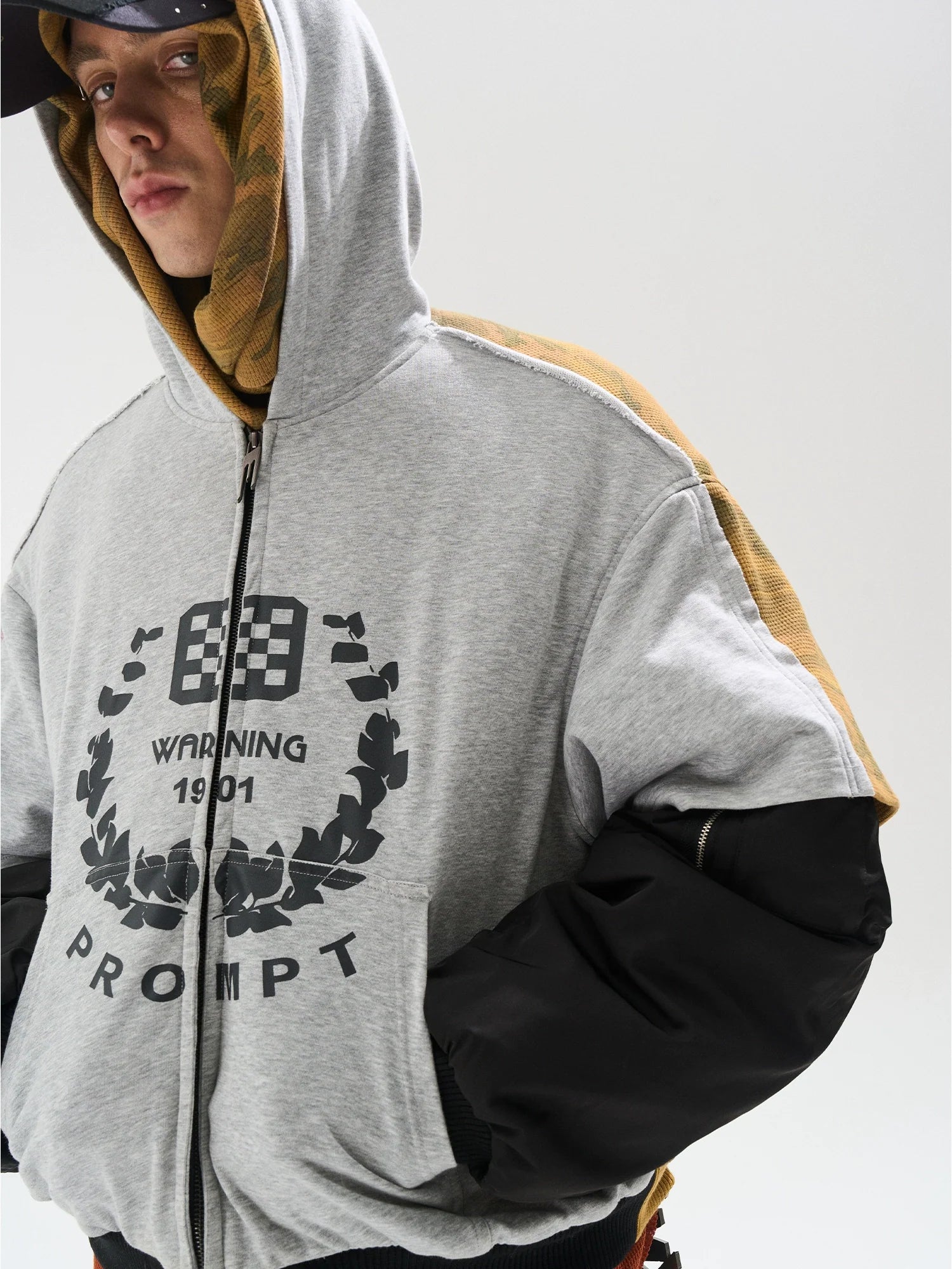 BLIND NO PLAN Reconstructed Patchwork Camouflage Padded MA-1 Jacket