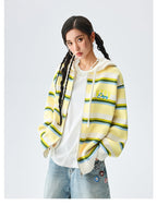 MEDM Colorful Stripes Zip-Up Knit Hoodie