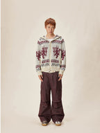 EVILKNIGHT(EK) Ethnic Pattern Knit Hooded Cardigan