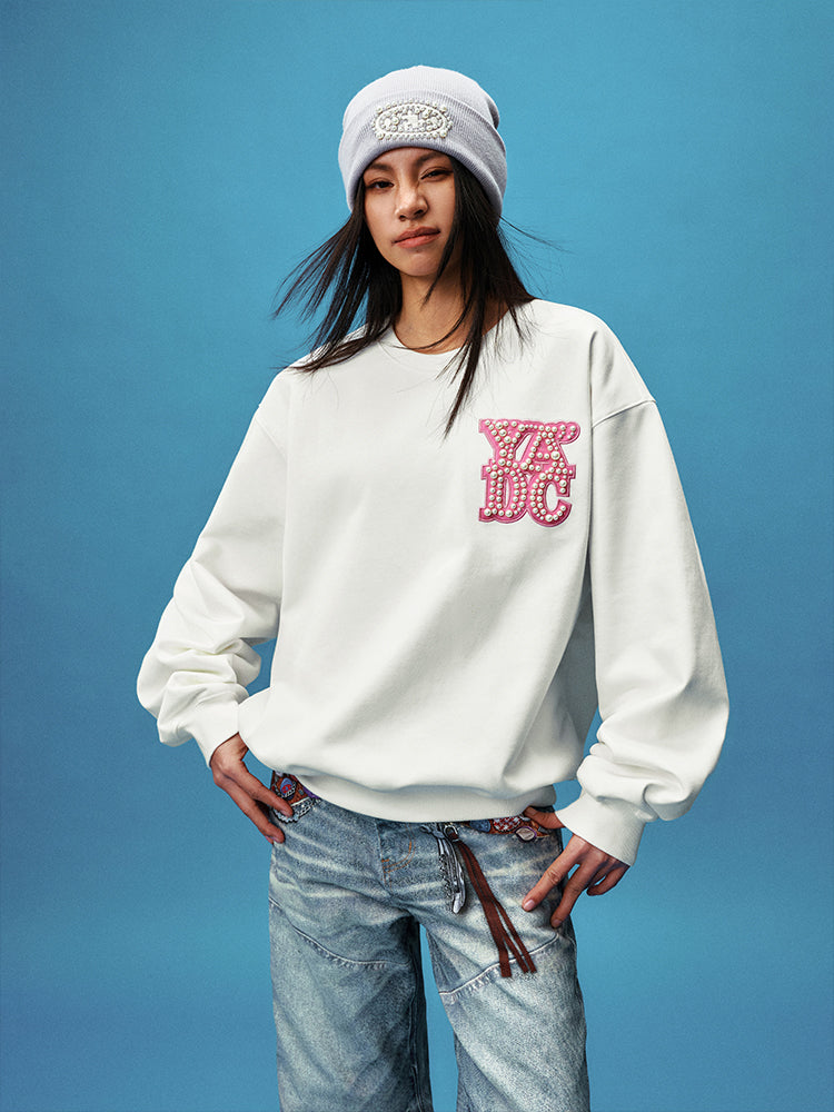 YADcrew Pearl Leather Logo Sweatshirt