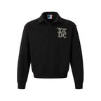 YADcrew Diamond-Studded Leather Logo Polo Sweatshirt